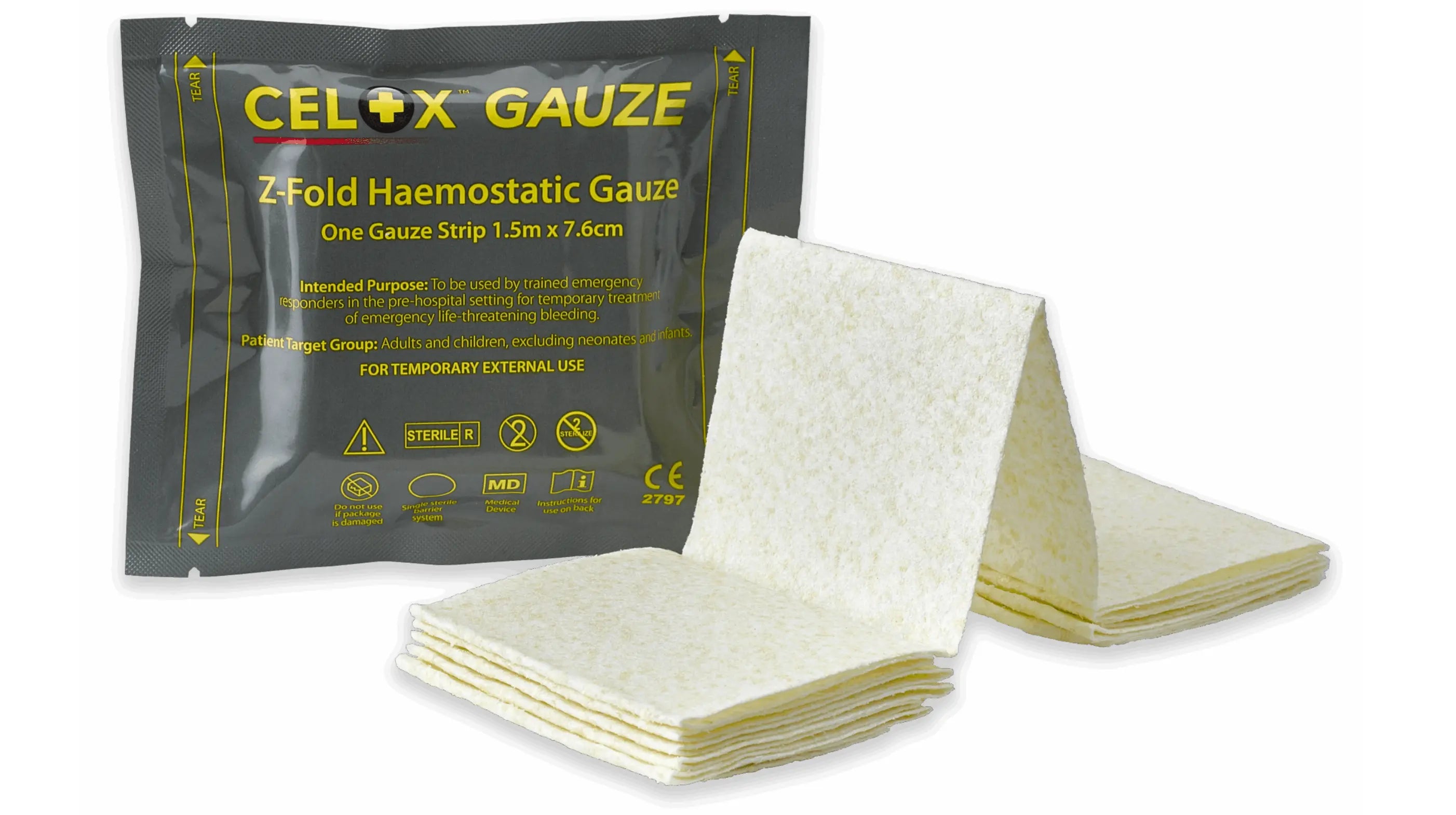 CELOX™ GAUZE – pansament hemostatic Z-Fold sangerari WARZONESHOP