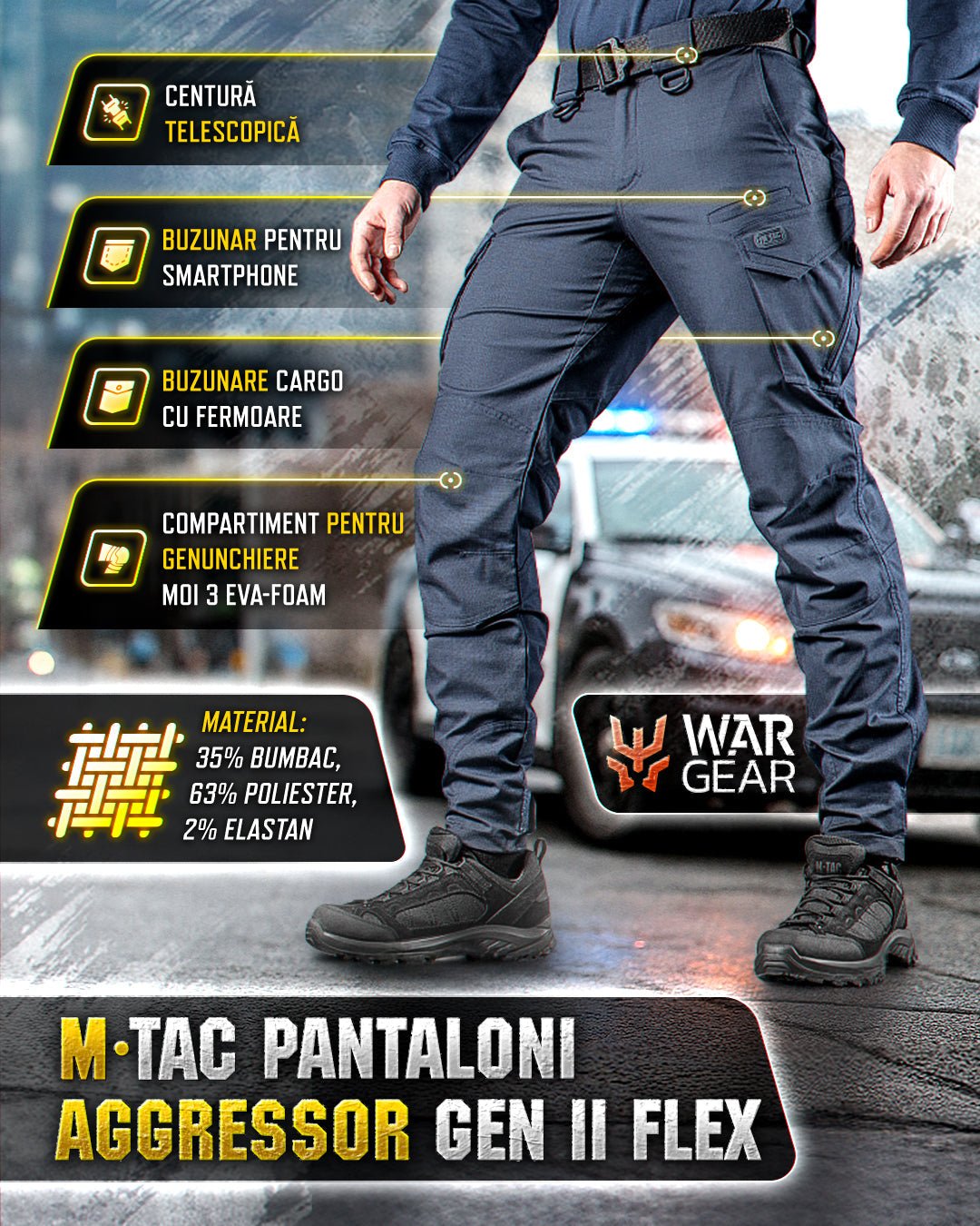 Pantaloni Tactici M - TAC AGGRESSOR Gen.II Flex – Dark Navy Blue | Echipament tactic WARGEAR