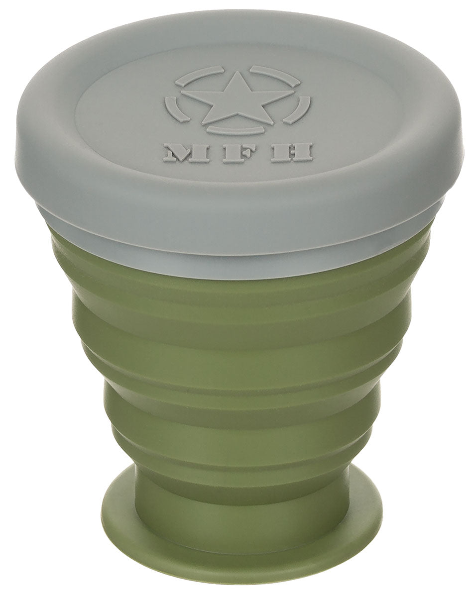 MFH Cana Pliabila Silicon cu Capac 200 ml - Verde Oliv