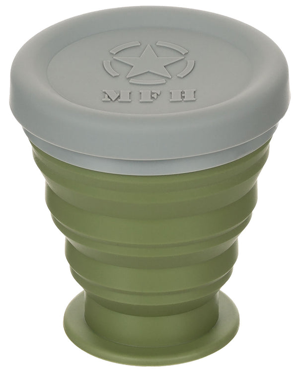 MFH Cana Pliabila Silicon cu Capac 200 ml - Verde Oliv