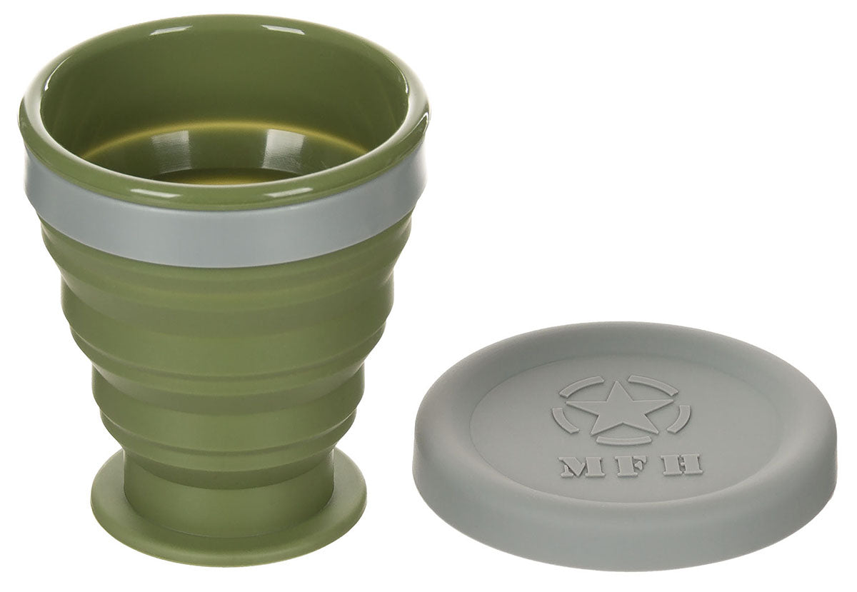 MFH Cana Pliabila Silicon cu Capac 200 ml - Verde Oliv
