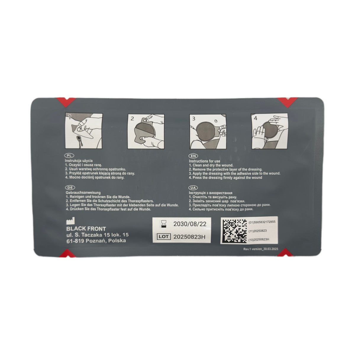 Chest Seal Neventilat Black Front – Pansament Ocluziv 17 cm