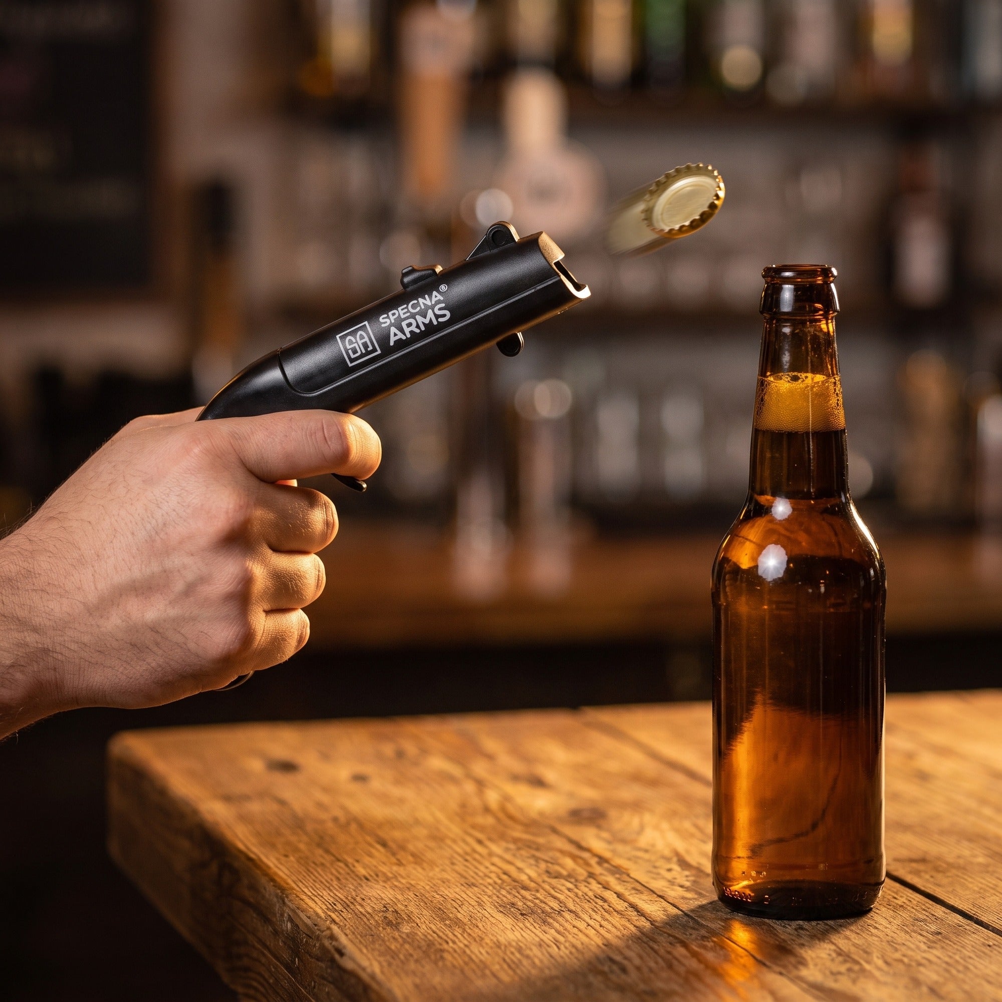 Desfacator de bere Specna Arms la bar, capac in zbor