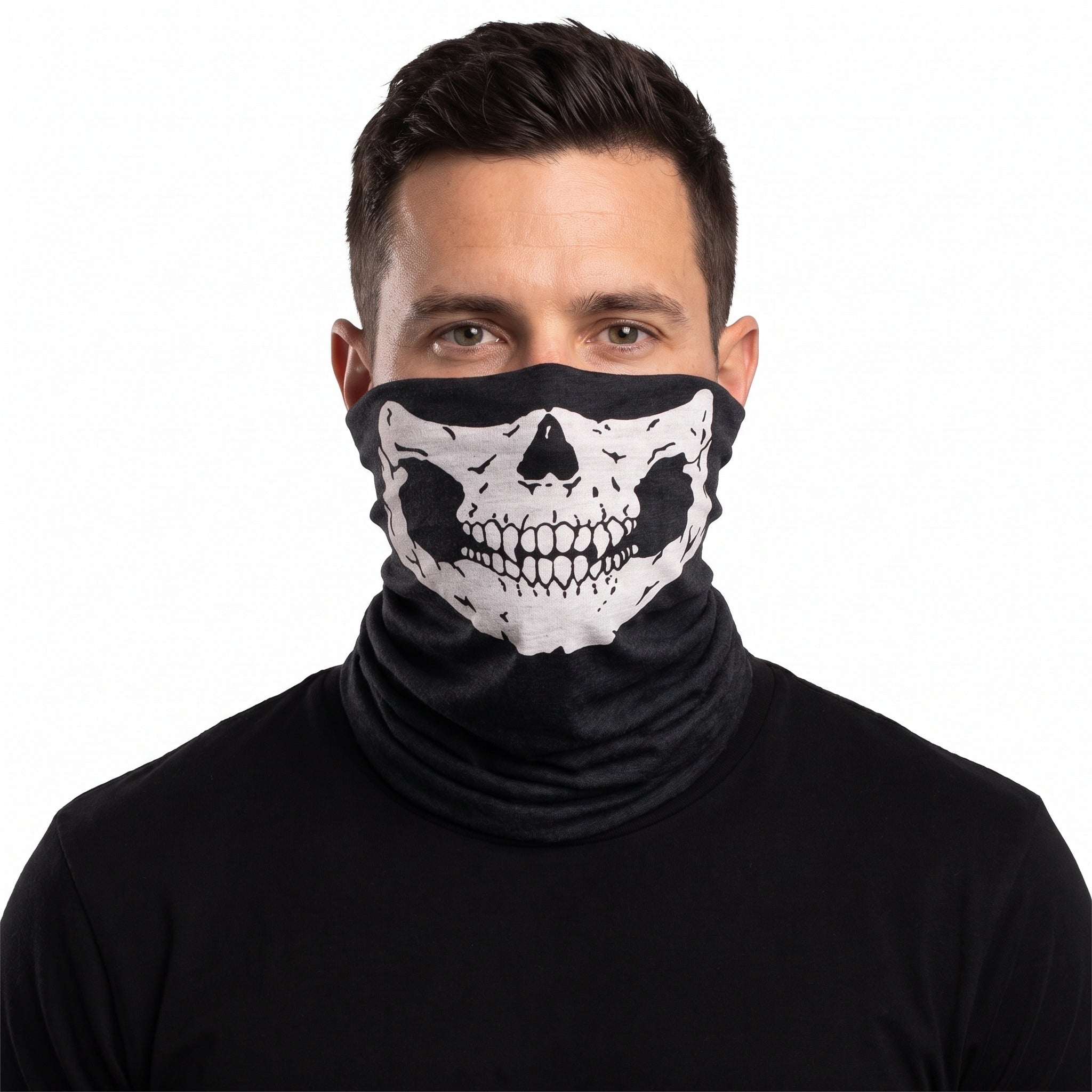 Bandana tubulara HALFSKULL pentru fata si gat Neagra – purtat