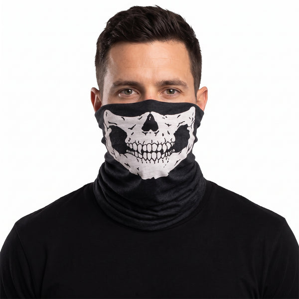Bandana tubulara HALFSKULL pentru fata si gat Neagra – purtat