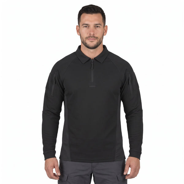 Bluza polo tactica cu maneca lunga Range Helikon-Tex negru | WARGEAR RO