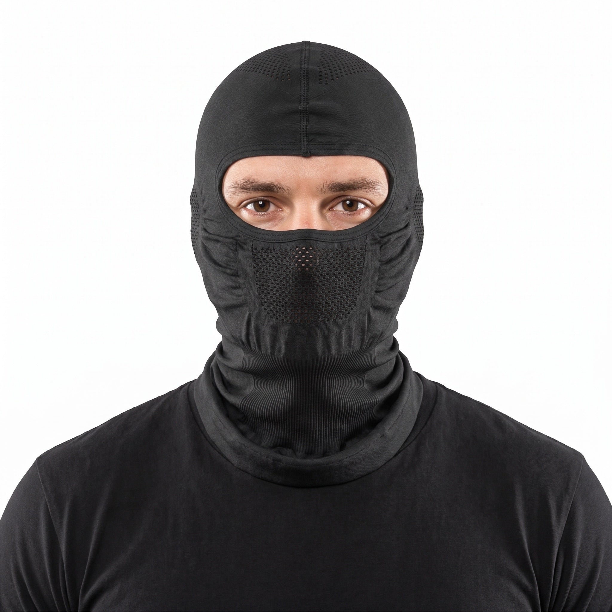 Cagula tactica WRAITH ventilata din poliester elastic Neagra – purtat