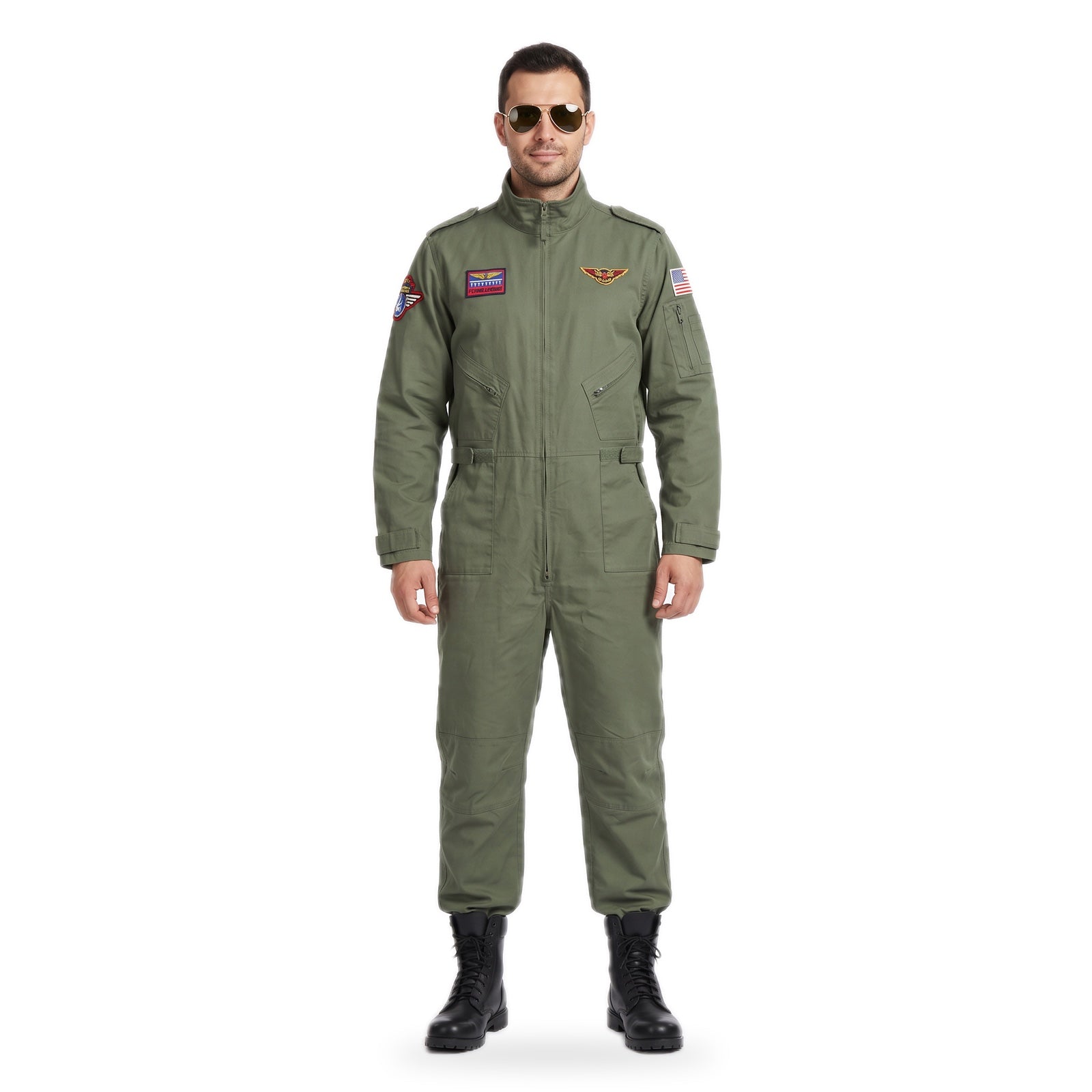 Combinezon pilot de vânătoare Brandit olive purtat, față