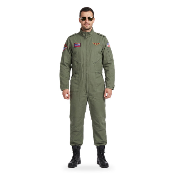 Combinezon pilot de vânătoare Brandit olive purtat, față