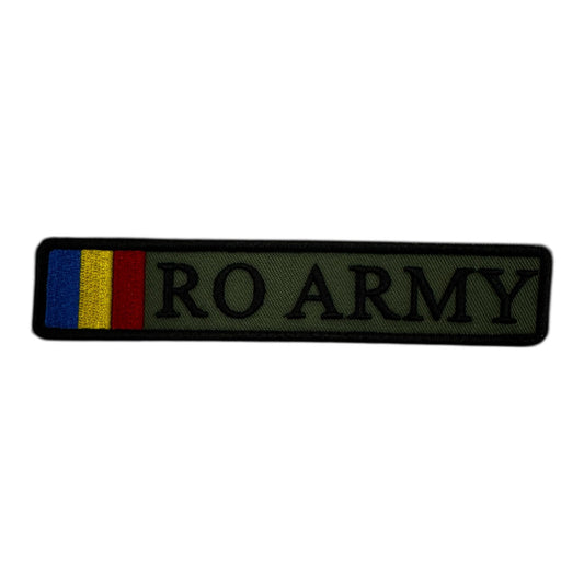 Ecuson RO ARMY Forte Terestre cu tricolor brodat – Velcro – 12,5 × 2,5 cm | WARGEAR RO