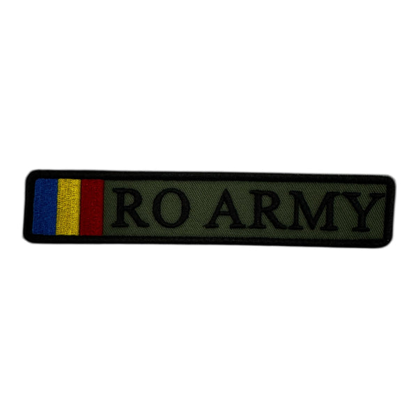 Ecuson RO ARMY Forte Terestre cu tricolor brodat – Velcro – 12,5 × 2,5 cm | WARGEAR RO