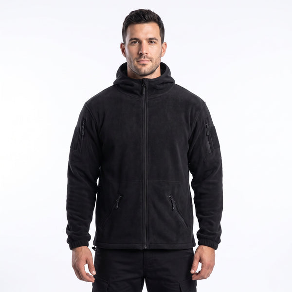 Geaca fleece tactica cu gluga si velcro MFH negru | WARGEAR RO