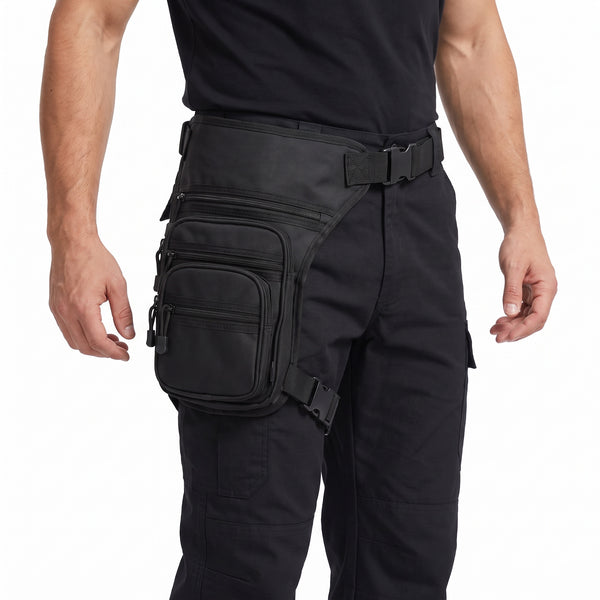 Geanta de picior tactica DROPZONE cu 5 buzunare neagra – purtat