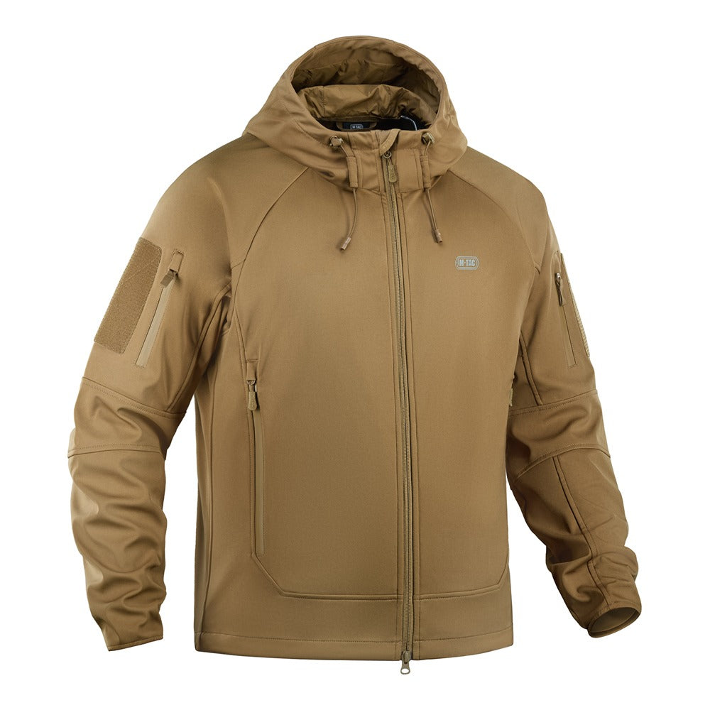 Jachetă SoftShell Lightweight M-Tac coyote, față, fermoar închis