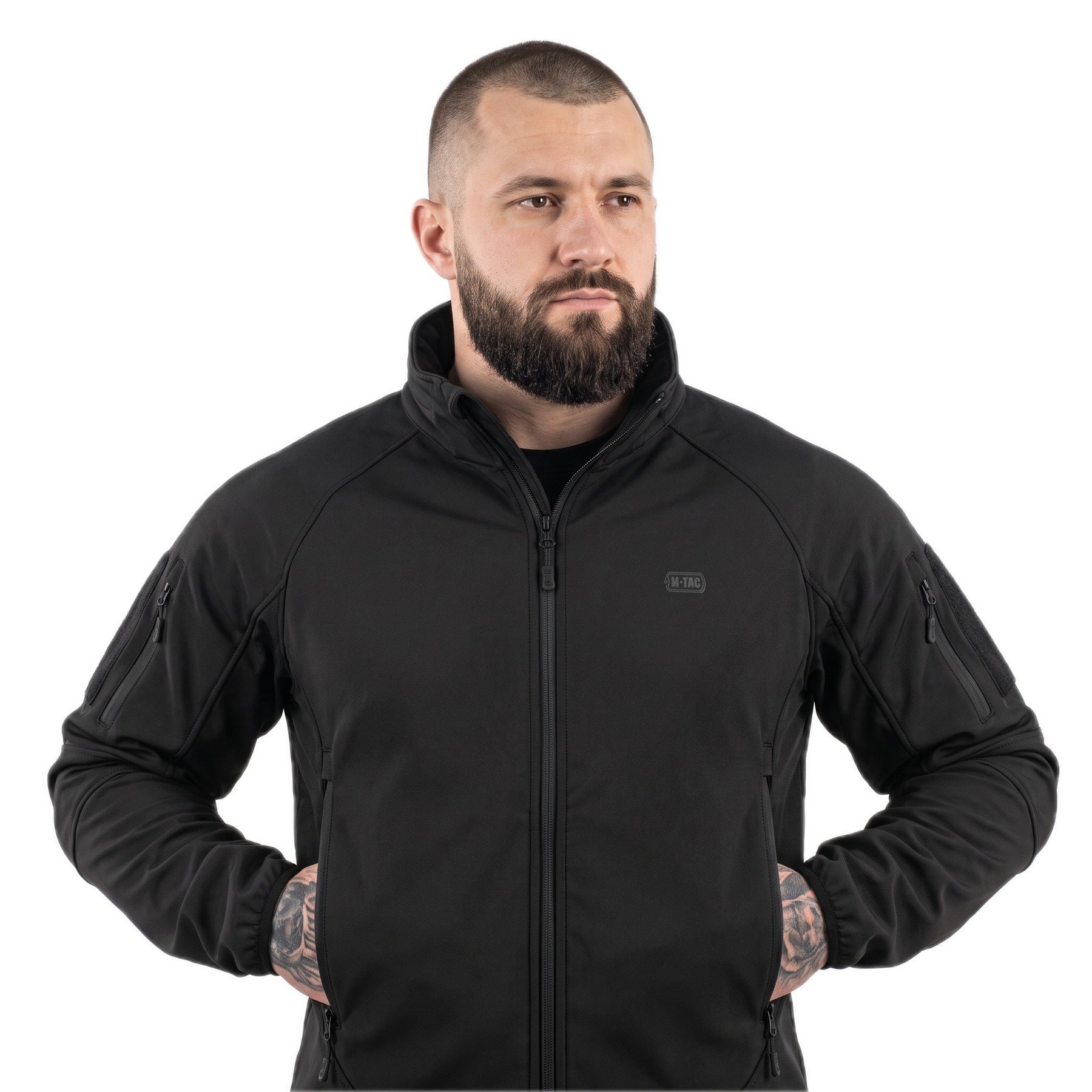 Jachetă tactică SoftShell Lightweight M-Tac negru, purtată, închisă