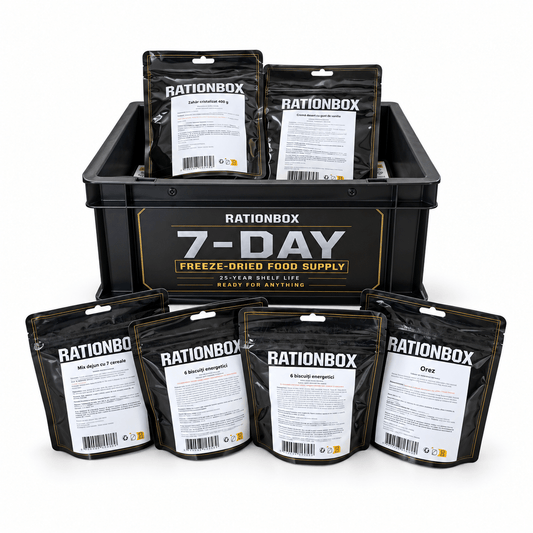 Kit hrana de urgenta RationBox 7 zile, 14.000 kcal, valabilitate 25 ani | WARGEAR RO