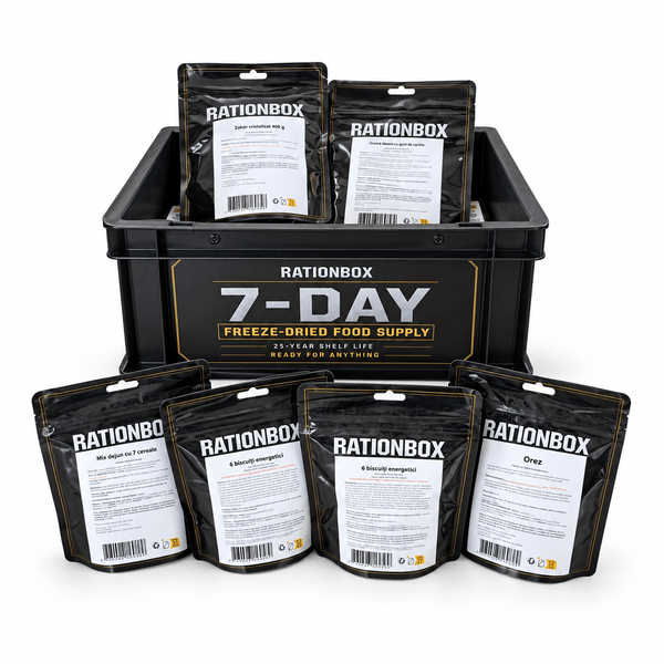 Kit hrana de urgenta RationBox 7 zile, 14.000 kcal, valabilitate 25 ani | WARGEAR RO