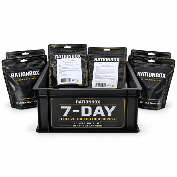 Kit hrana de urgenta RationBox 7 zile, 14.000 kcal, valabilitate 25 ani | WARGEAR RO