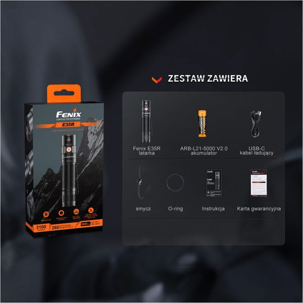 Lanterna EDC Fenix E35R – 3100 Lumeni – Luminus SST70, IP68, Acumulator 21700 USB-C | WARGEAR RO