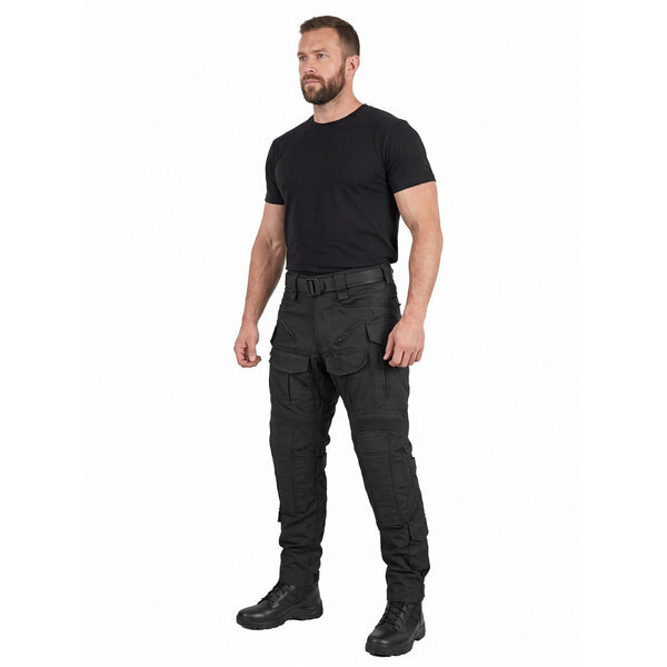Pantaloni tactici de combat WARDOG negri cu genunchiere | WARGEAR RO