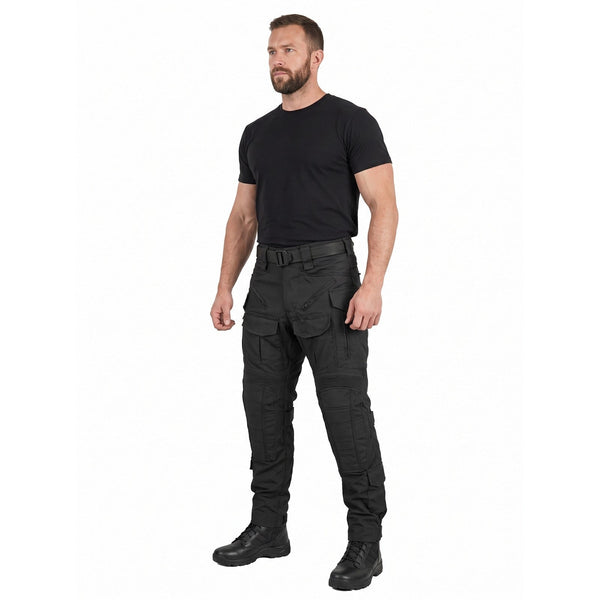 Pantaloni tactici de combat WARDOG negri cu genunchiere | WARGEAR RO