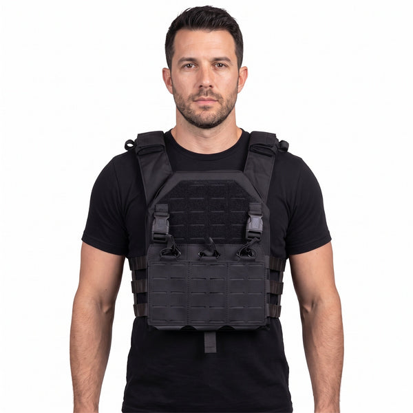Plate carrier RAMPART negru cu triplu port-incarcator, Cordura 1000D | WARGEAR RO