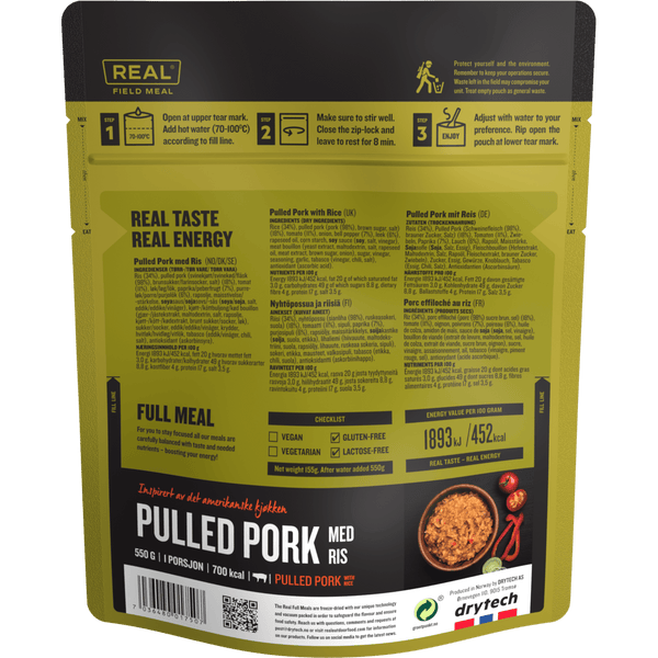 Ratie liofilizată Real Outdoor Food® Pulled Pork Field Meal 700 kcal - Norvegia | WARGEAR RO