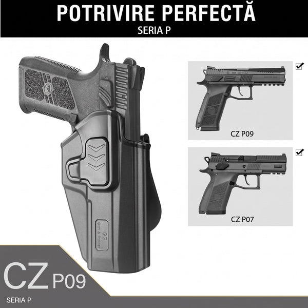 Toc OWB CZ P-07 / P-09 cu retentie pe garda Gun&Flower - Mana dreapta, Negru | WARGEAR RO
