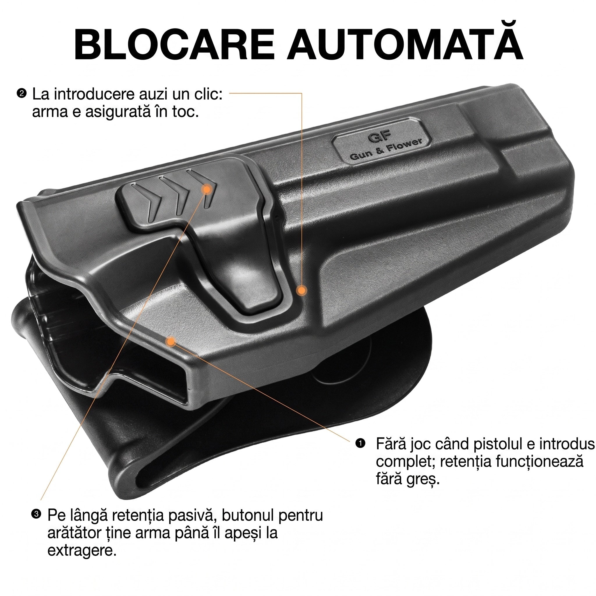 Toc OWB CZ P-07 / P-09 cu retentie pe garda Gun&Flower - Mana dreapta, Negru | WARGEAR RO