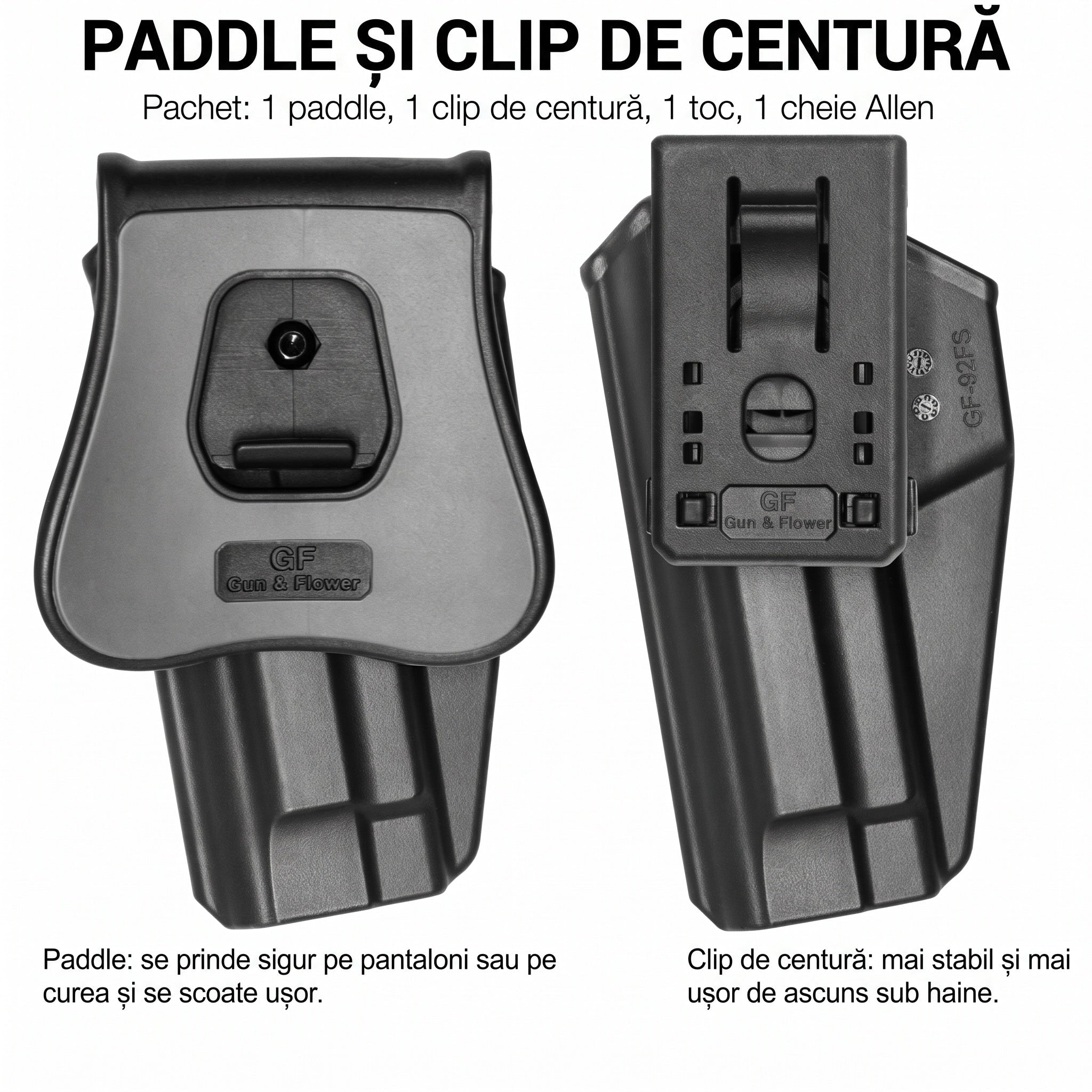 Toc OWB CZ P-07 / P-09 cu retentie pe garda Gun&Flower - Mana dreapta, Negru | WARGEAR RO