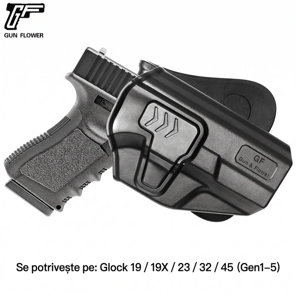 Toc OWB Glock 19/23/32 retentie nivel II Gun&Flower - Mana dreapta, Negru | WARGEAR RO