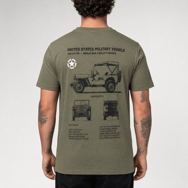 Tricou Army cu Jeep Willys MB Fostex – Olive | WARGEAR RO