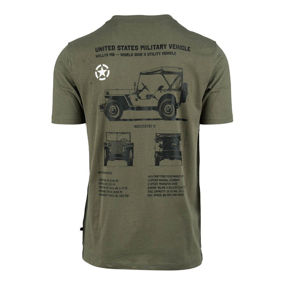 Tricou Army cu Jeep Willys MB Fostex – Olive | WARGEAR RO