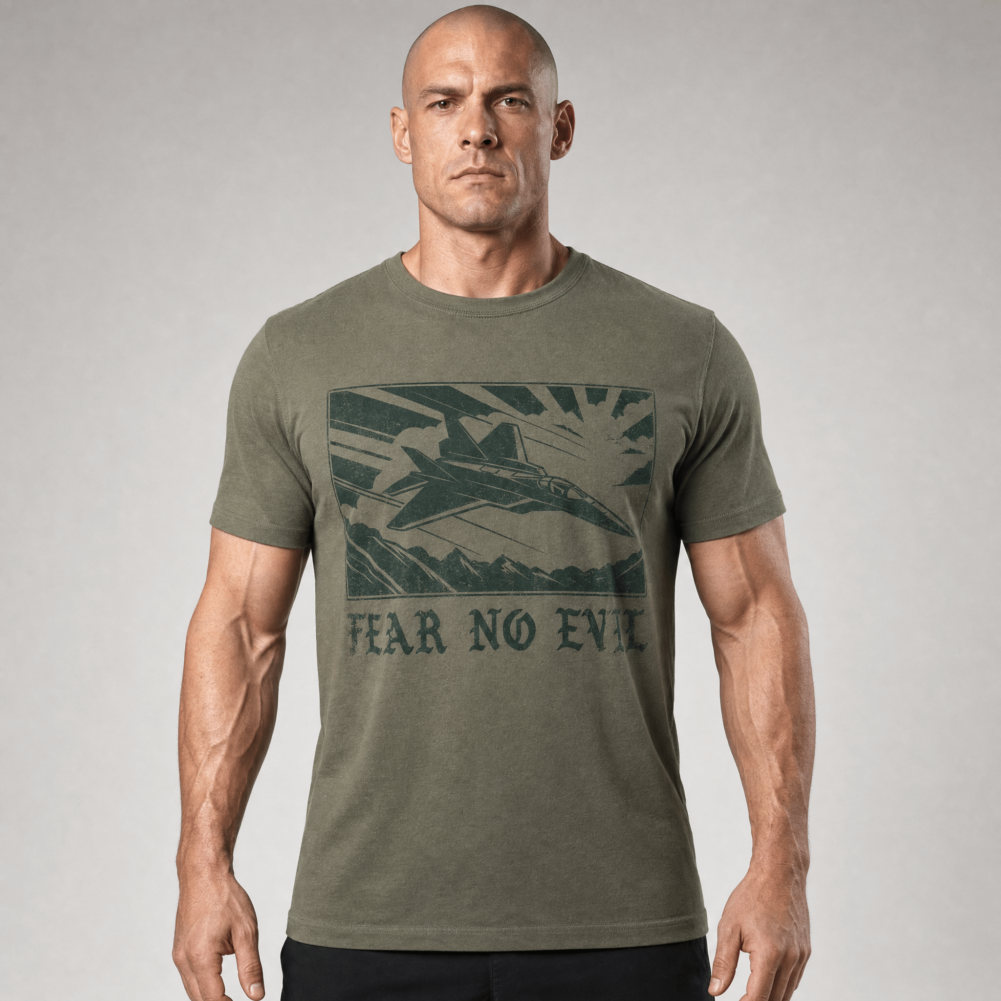 Tricou Army Fear No Evil cu Avion de Vanatoare Fostex – Olive | WARGEAR RO