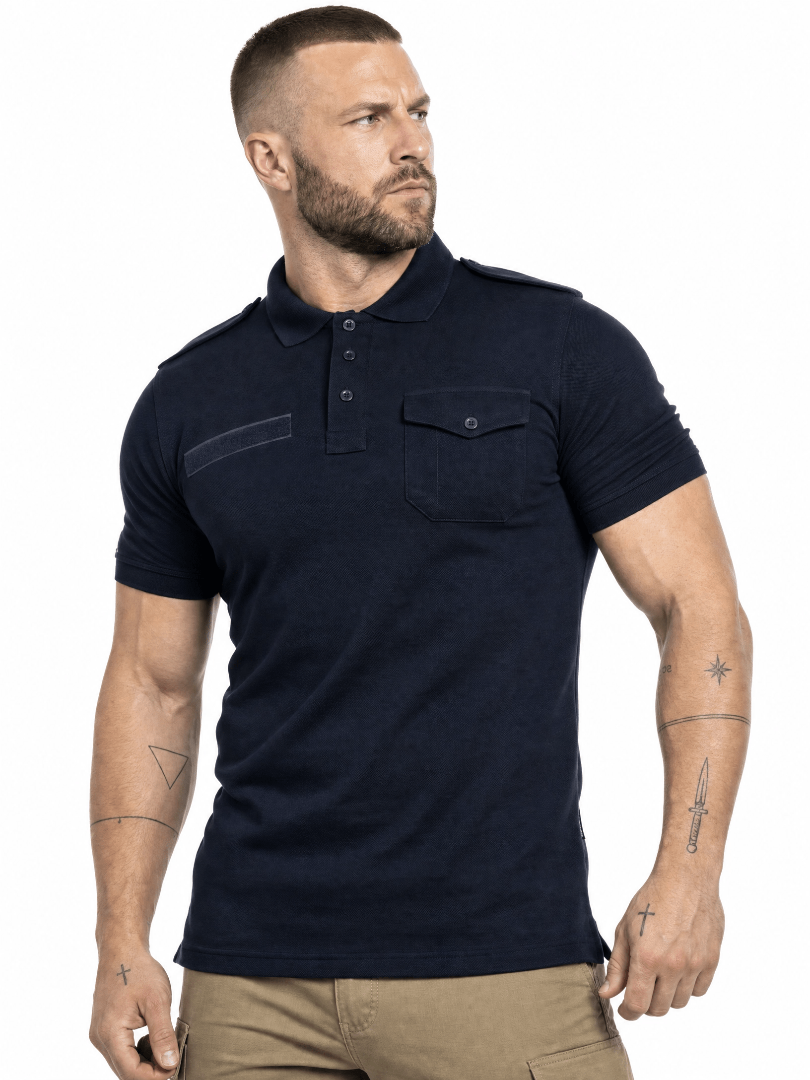 Tricou Tactic Polo Police Texar Dark Navy Blue cu Epoleti | WARGEAR RO