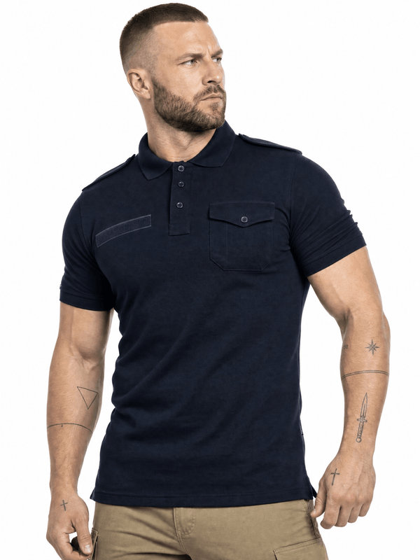 Tricou Tactic Polo Police Texar Dark Navy Blue cu Epoleti | WARGEAR RO
