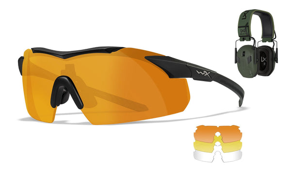 Wiley X® Shooting Range Kit VAPOR COMM – Ochelari balistici cu 3 lentile + Casti antifonice EARMOR® M300WXJ – Editie limitata  WARGEAR